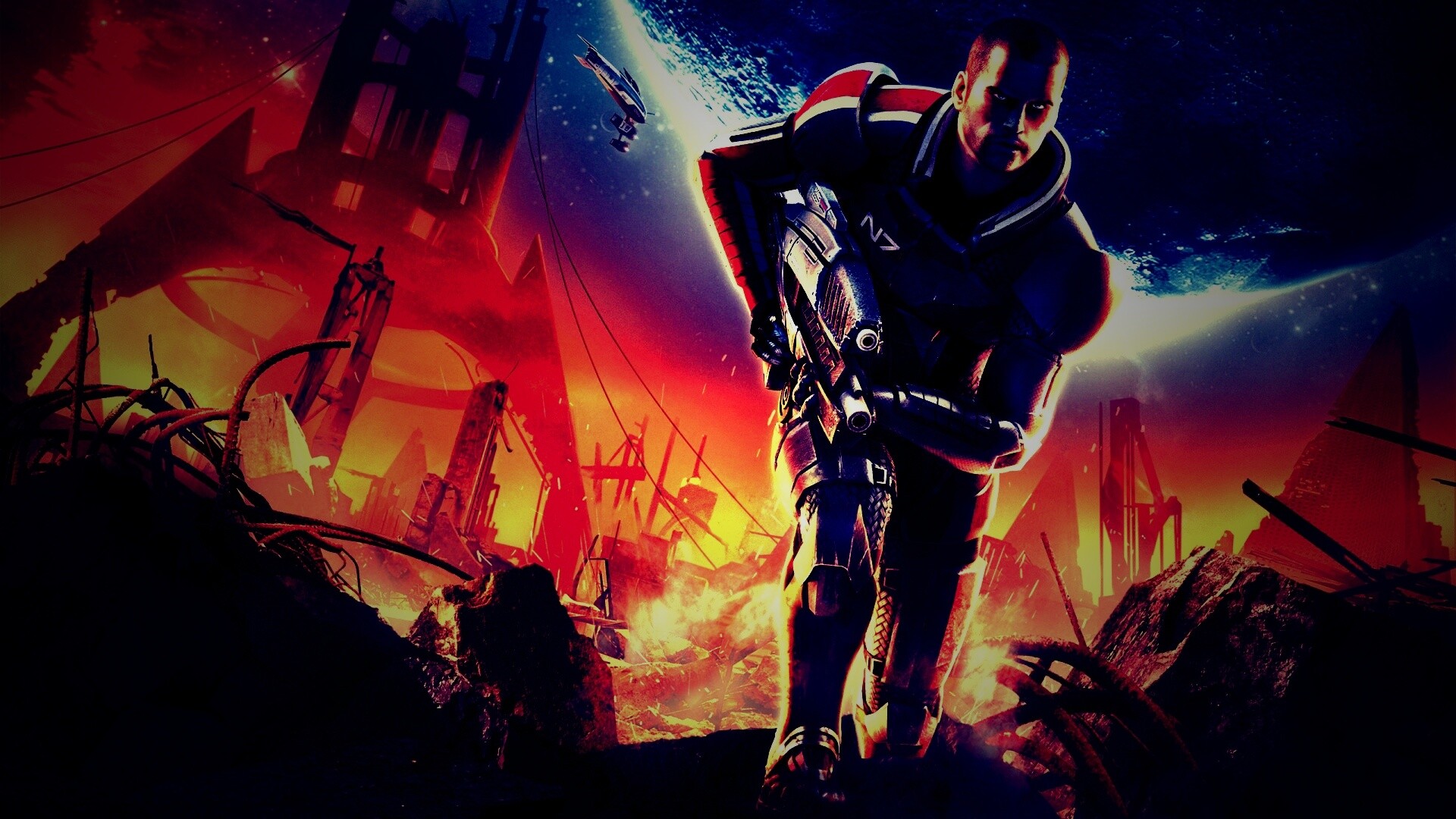 Капитан Шепард на руинах обои