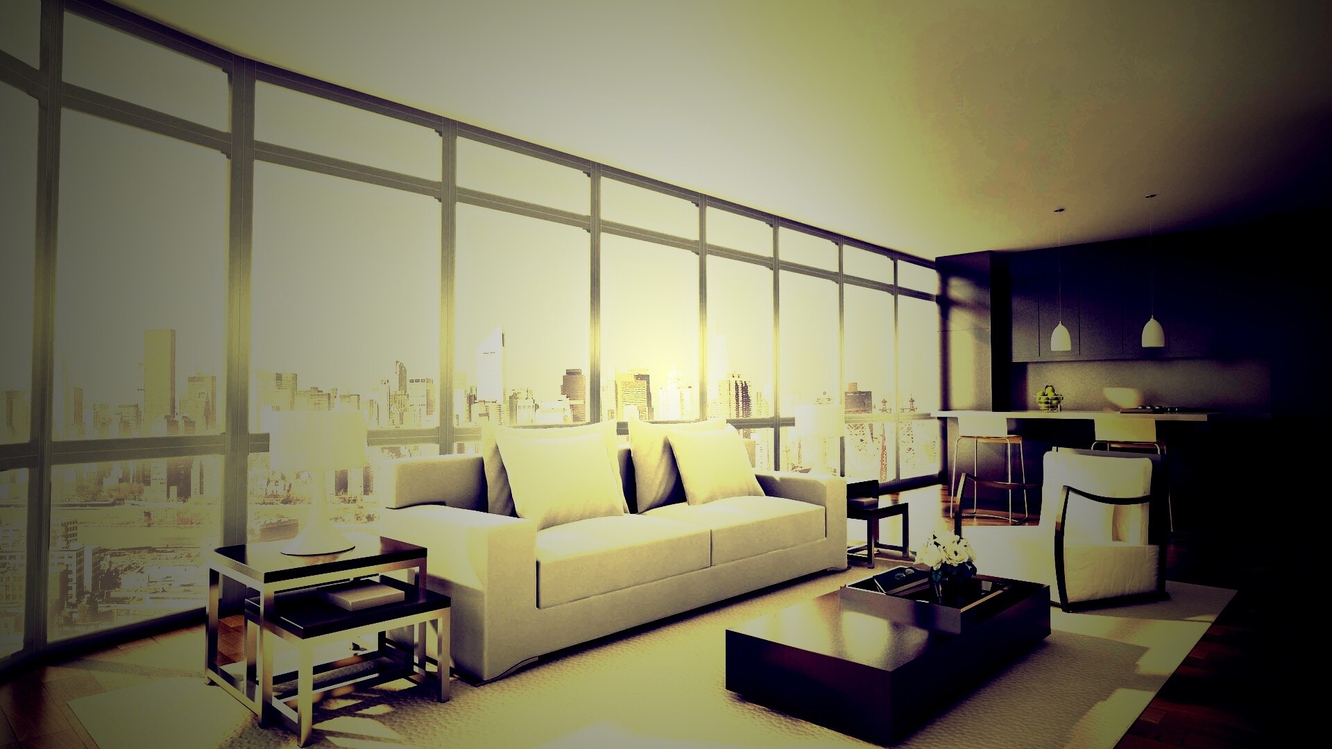 Квартира с видом на мегаполис обои