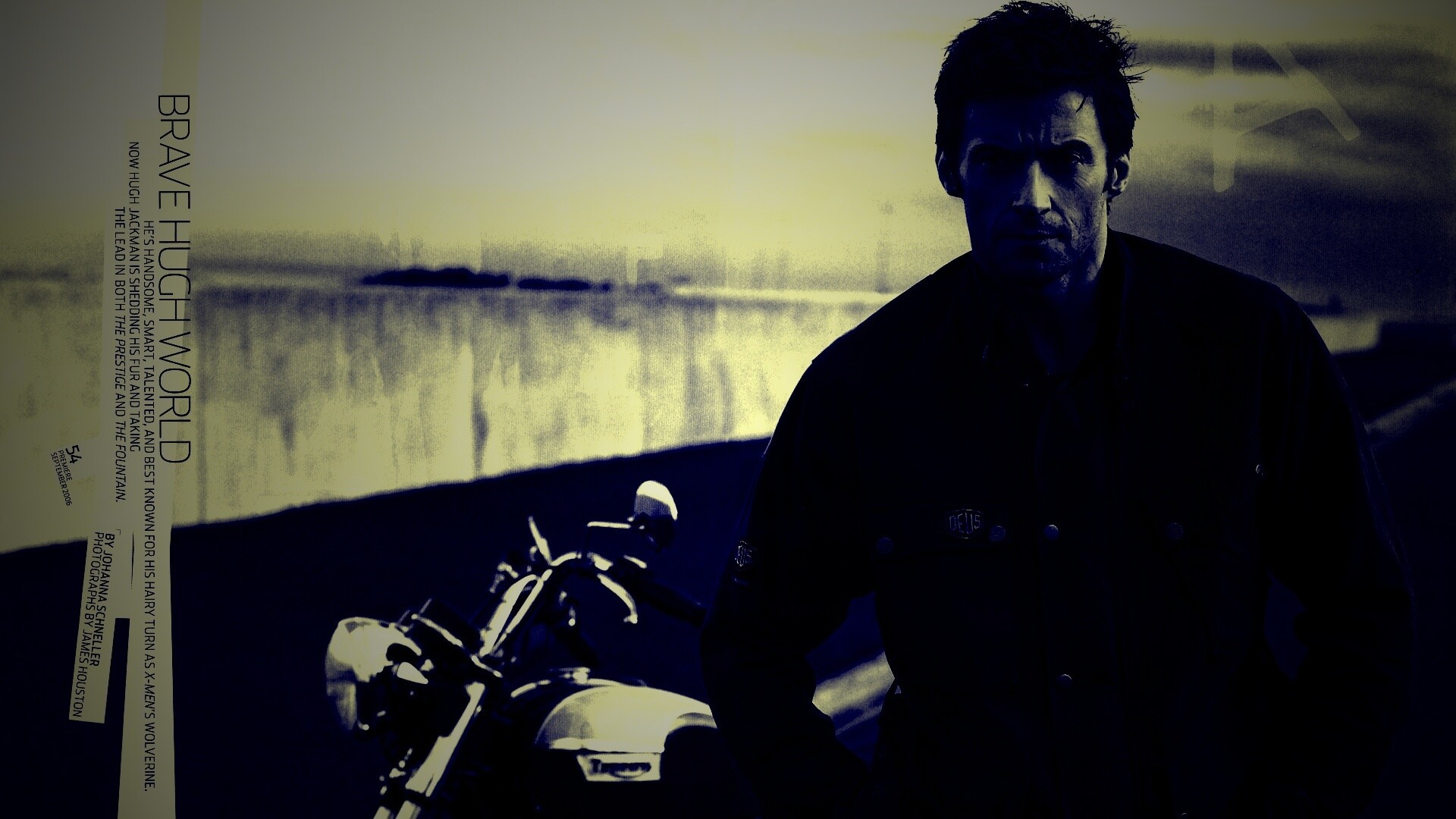 Хью Джекман с мотоциклом обои