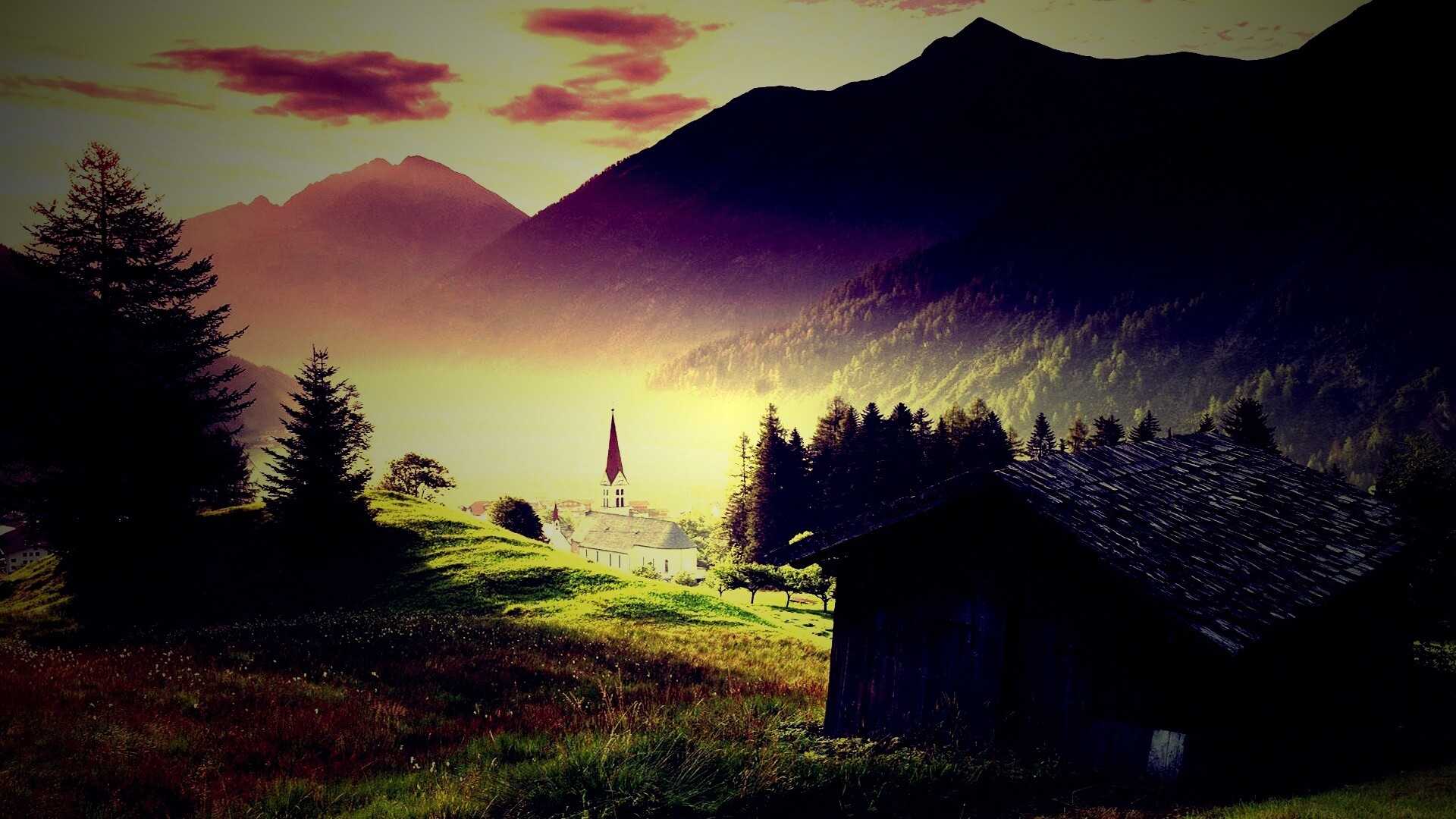 Церковь в австрийской деревне обои