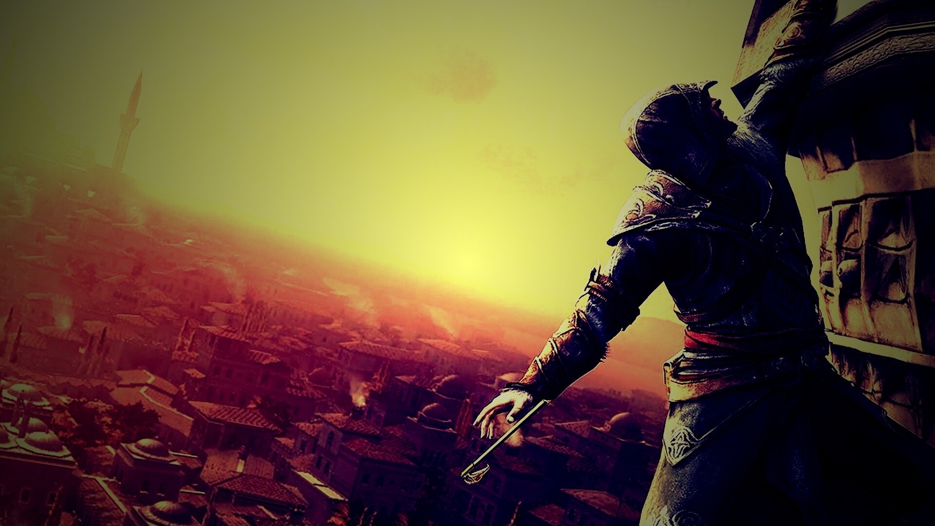 Ассасин лезет на башню обои