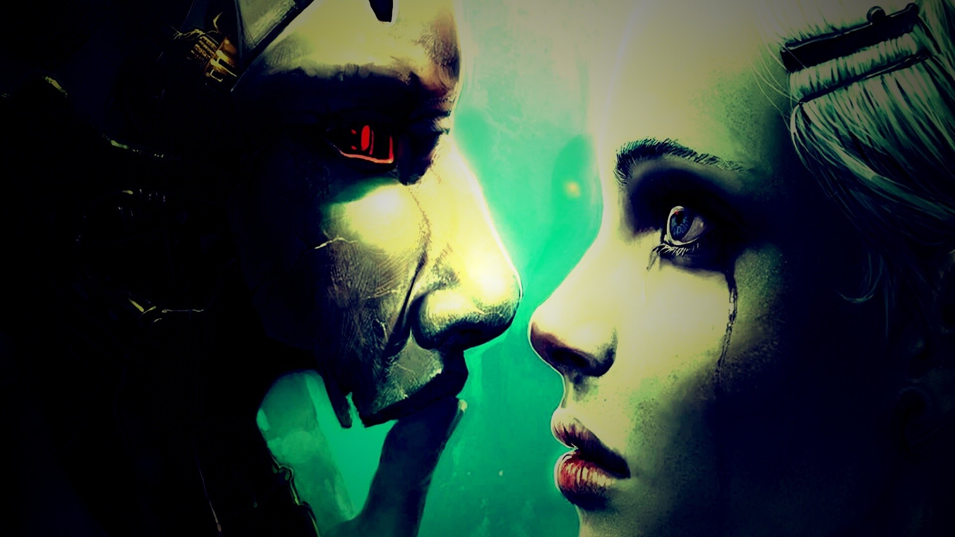 Девушка и робот обои