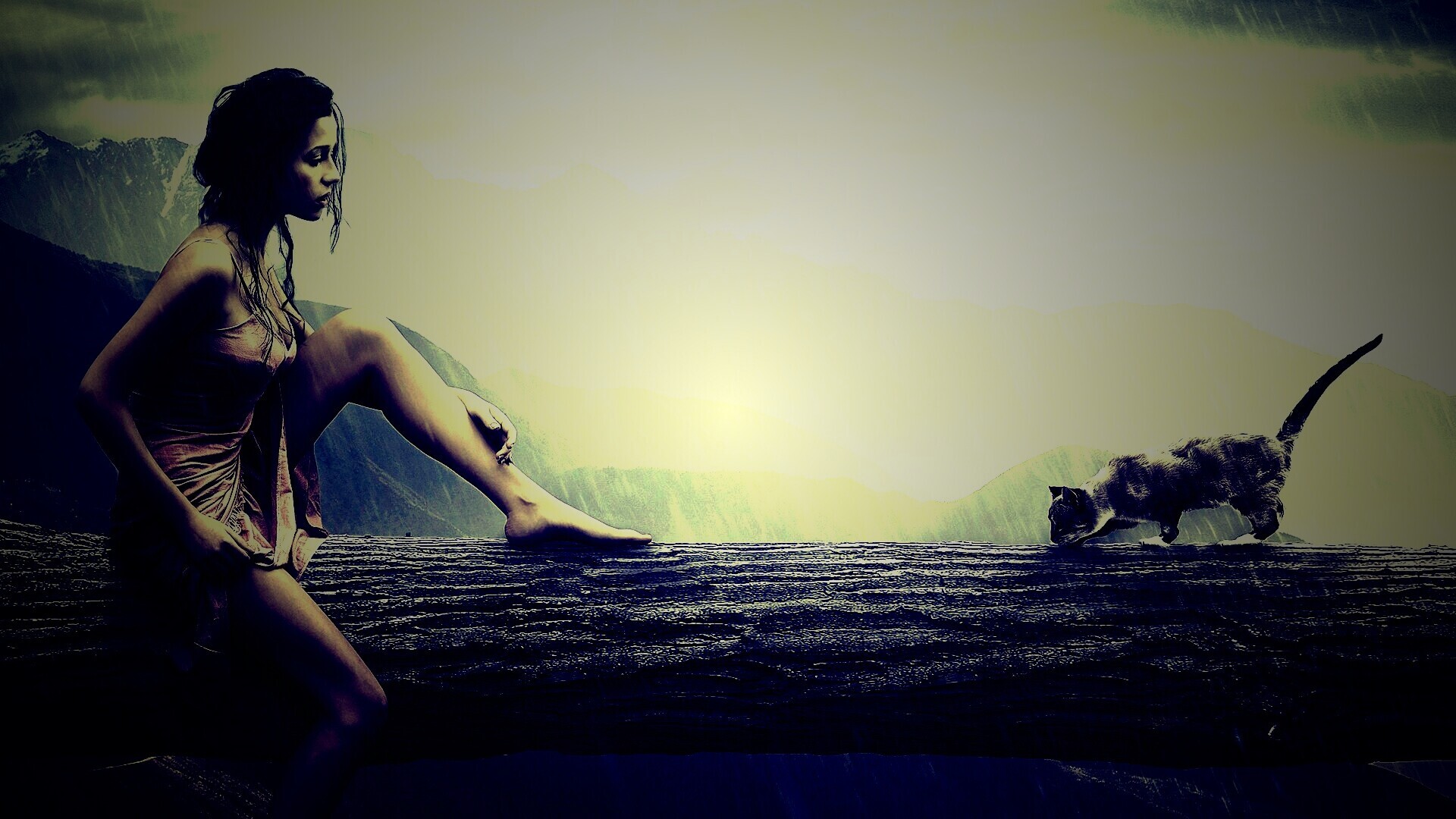 Девушка и кошка обои