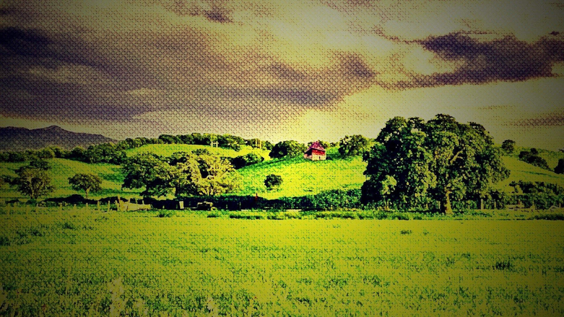 Домик на холмах обои