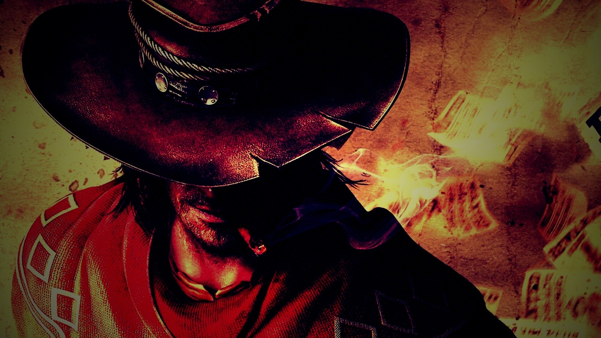 Мужик с сигарой в шляпе и пончо обои