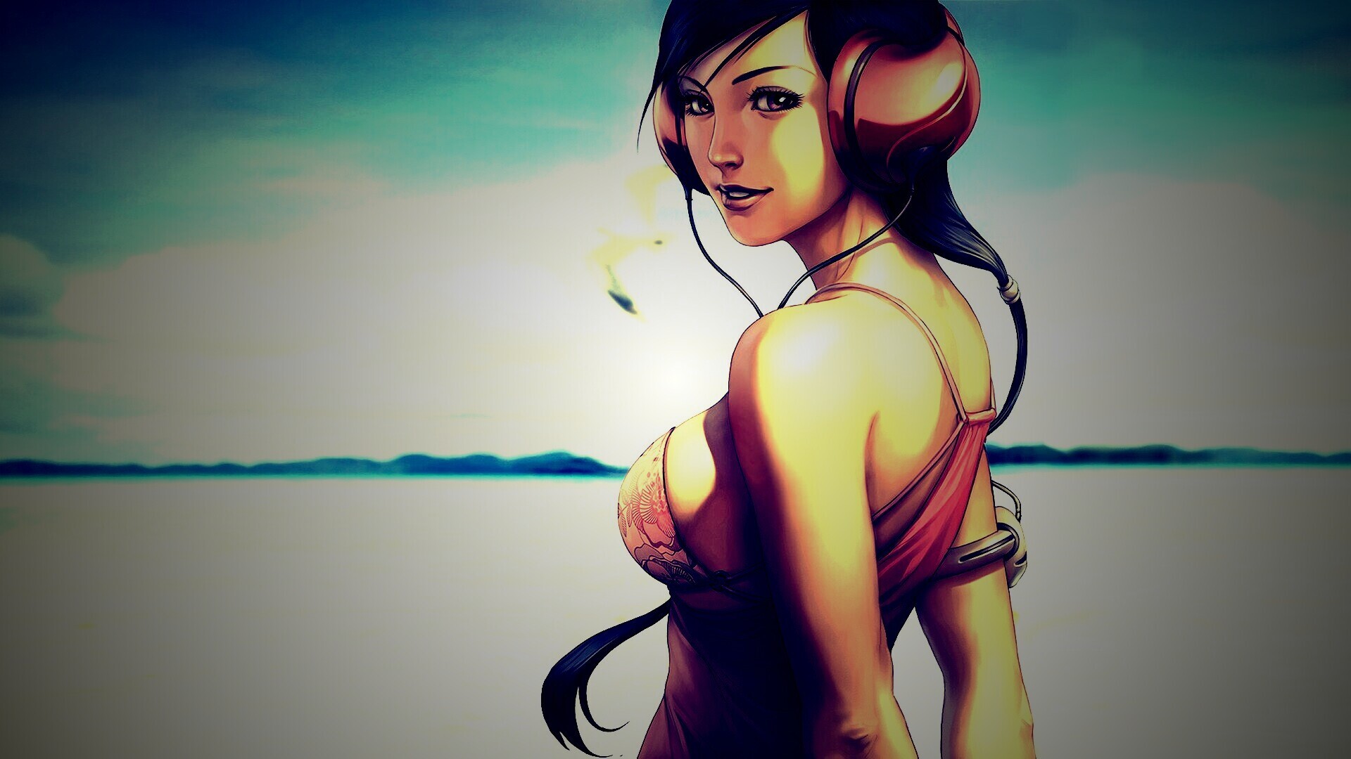 Девушка в наушниках обои