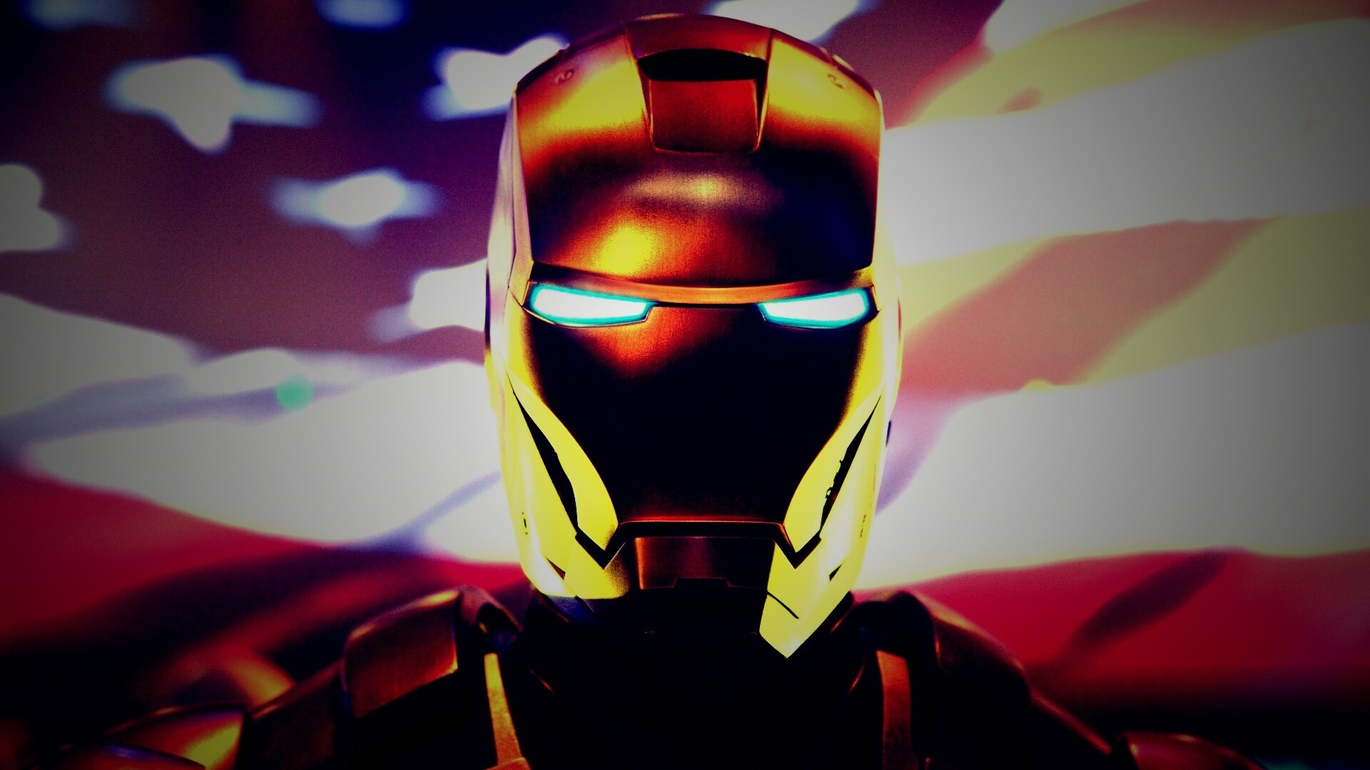 Железный человек на фоне американского флага обои