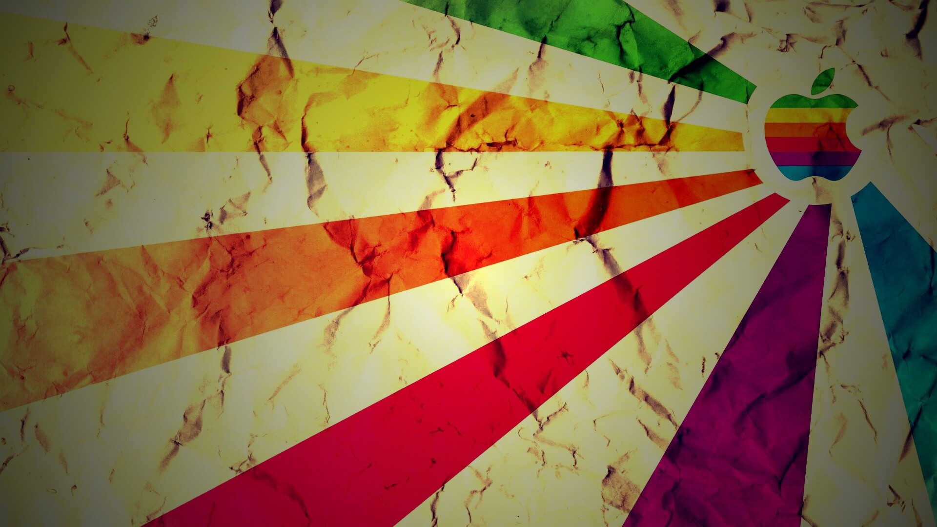 Радужный логотип Apple на мятой бумаге обои