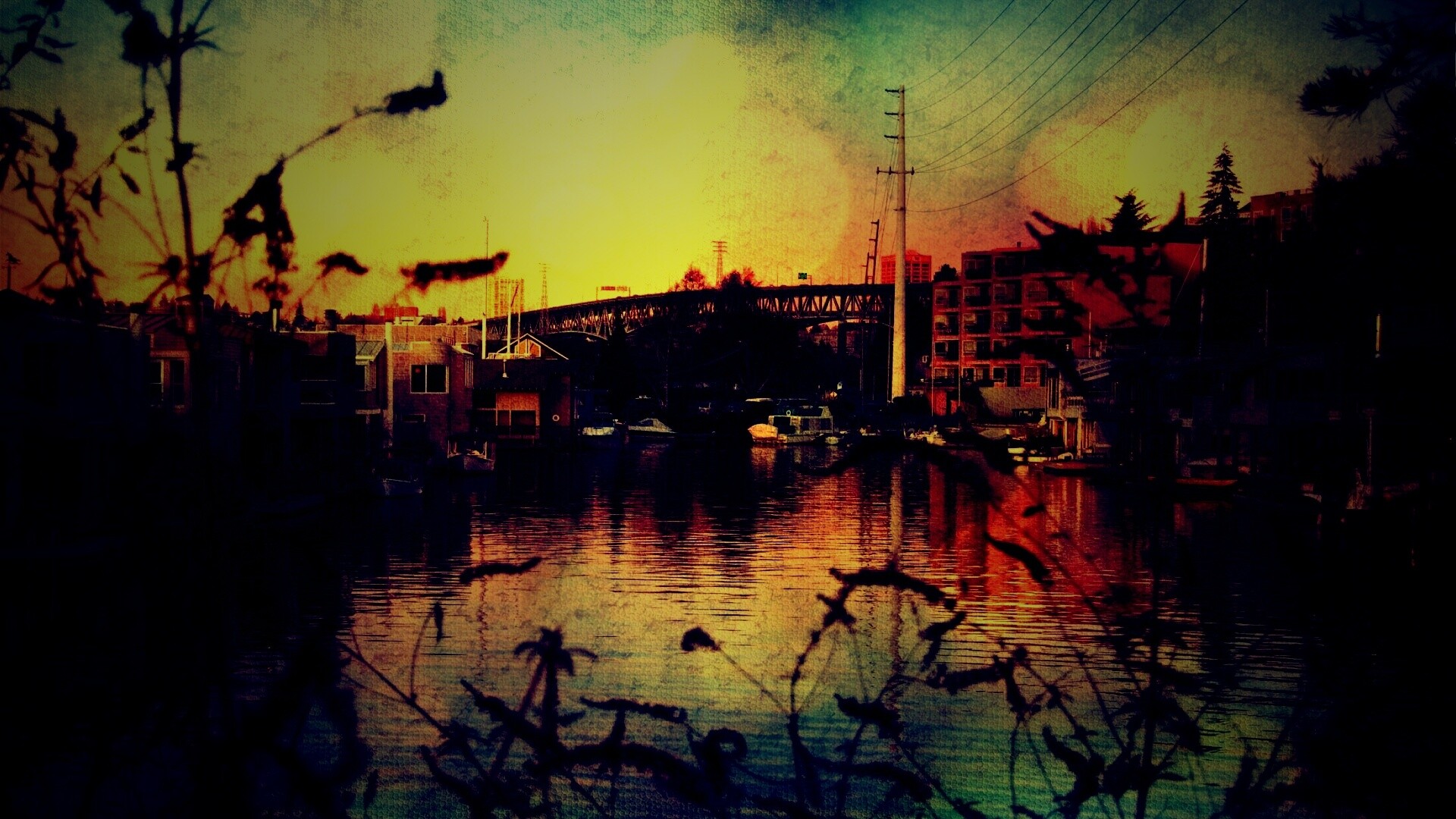 Городок на реке обои