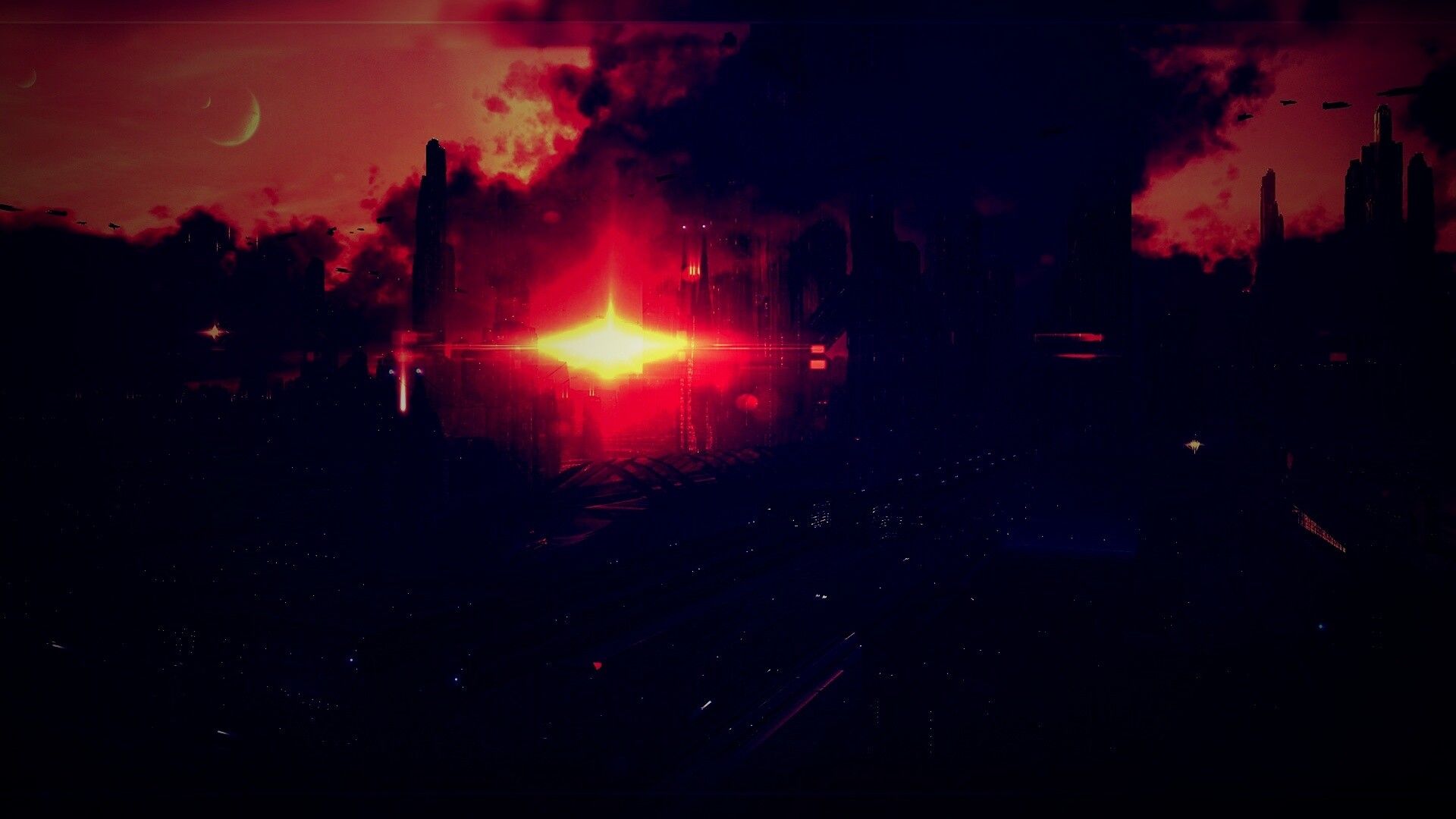 Закат в инопланетном городе обои