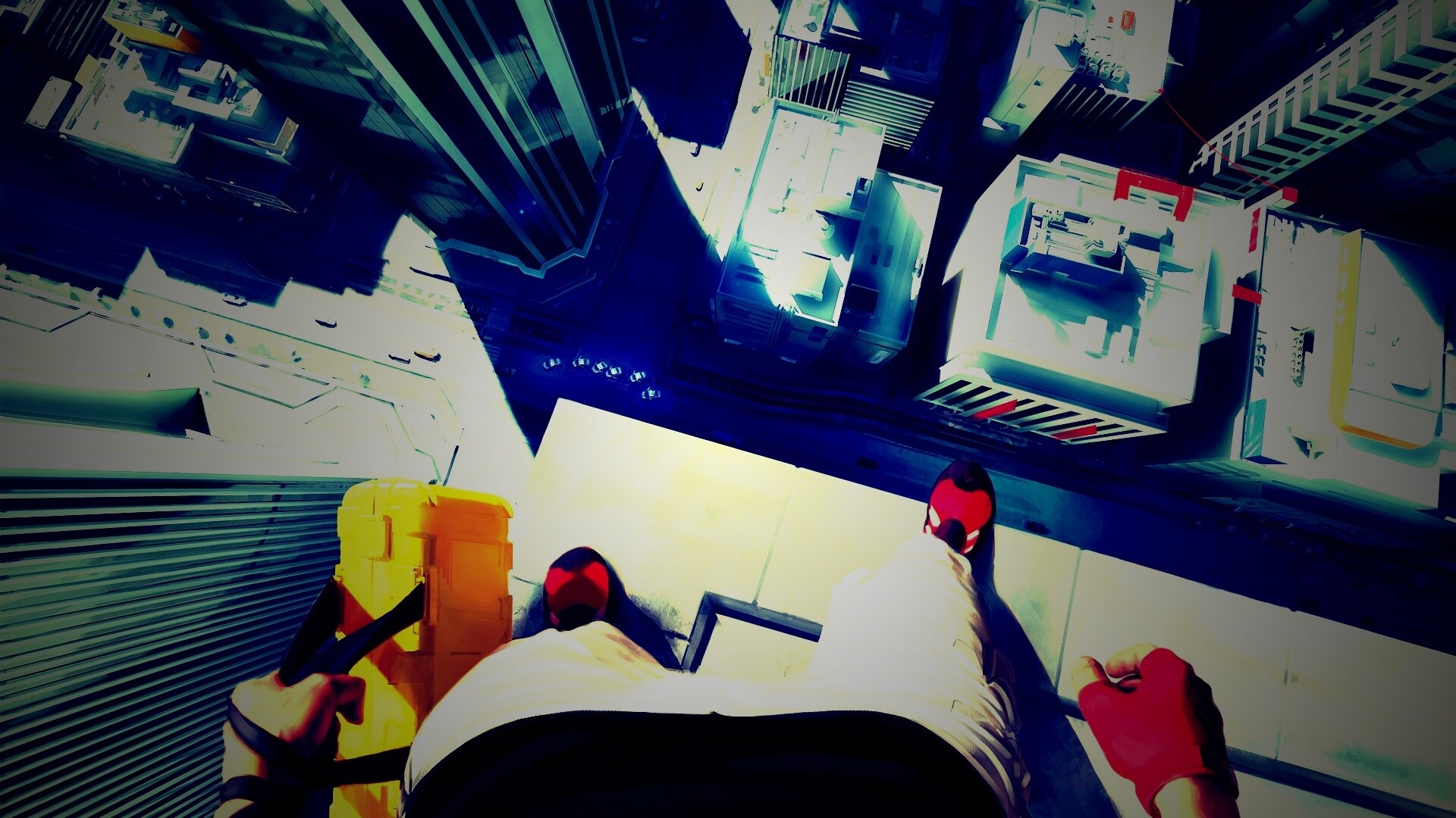 Фейт на краю небоскреба обои