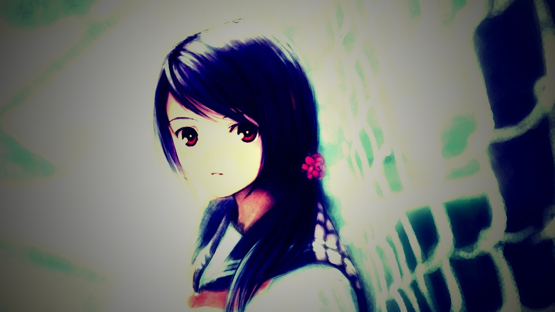 Девочка у сетчатого забора обои