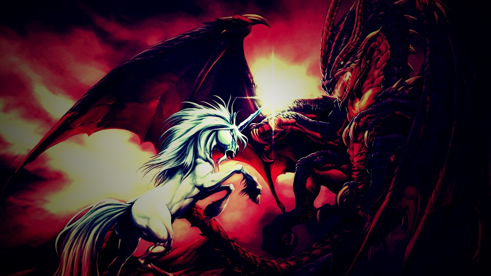 Дракон и единорог обои