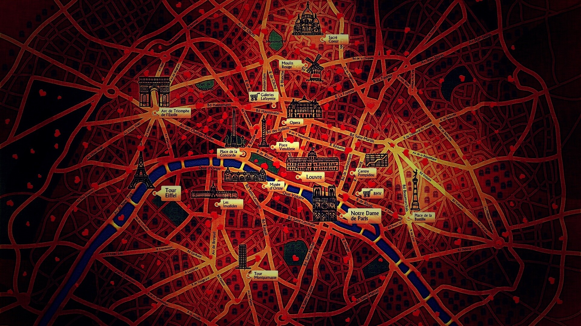 Карта Парижа обои