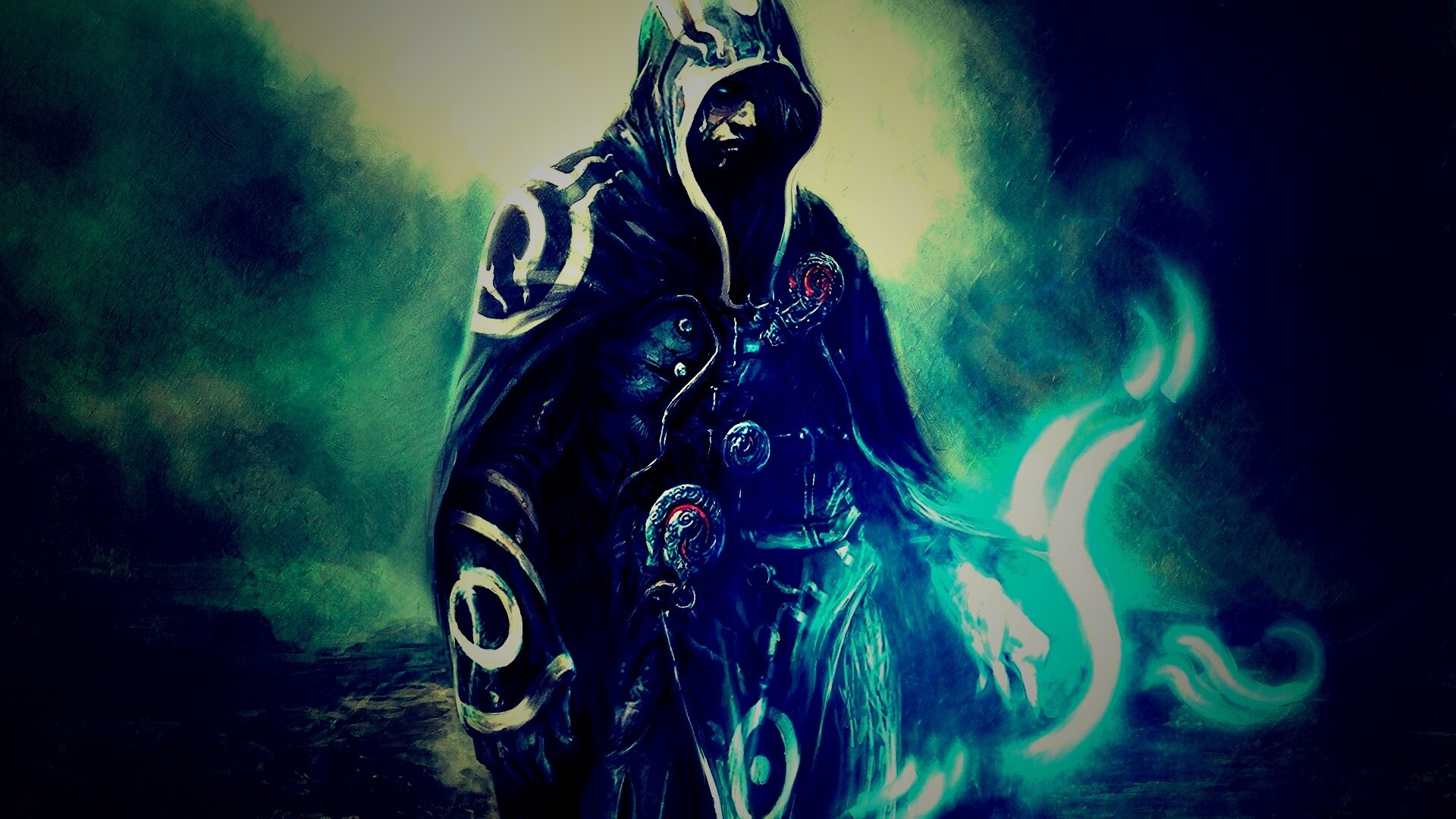 Темный маг в плаще-накидке обои