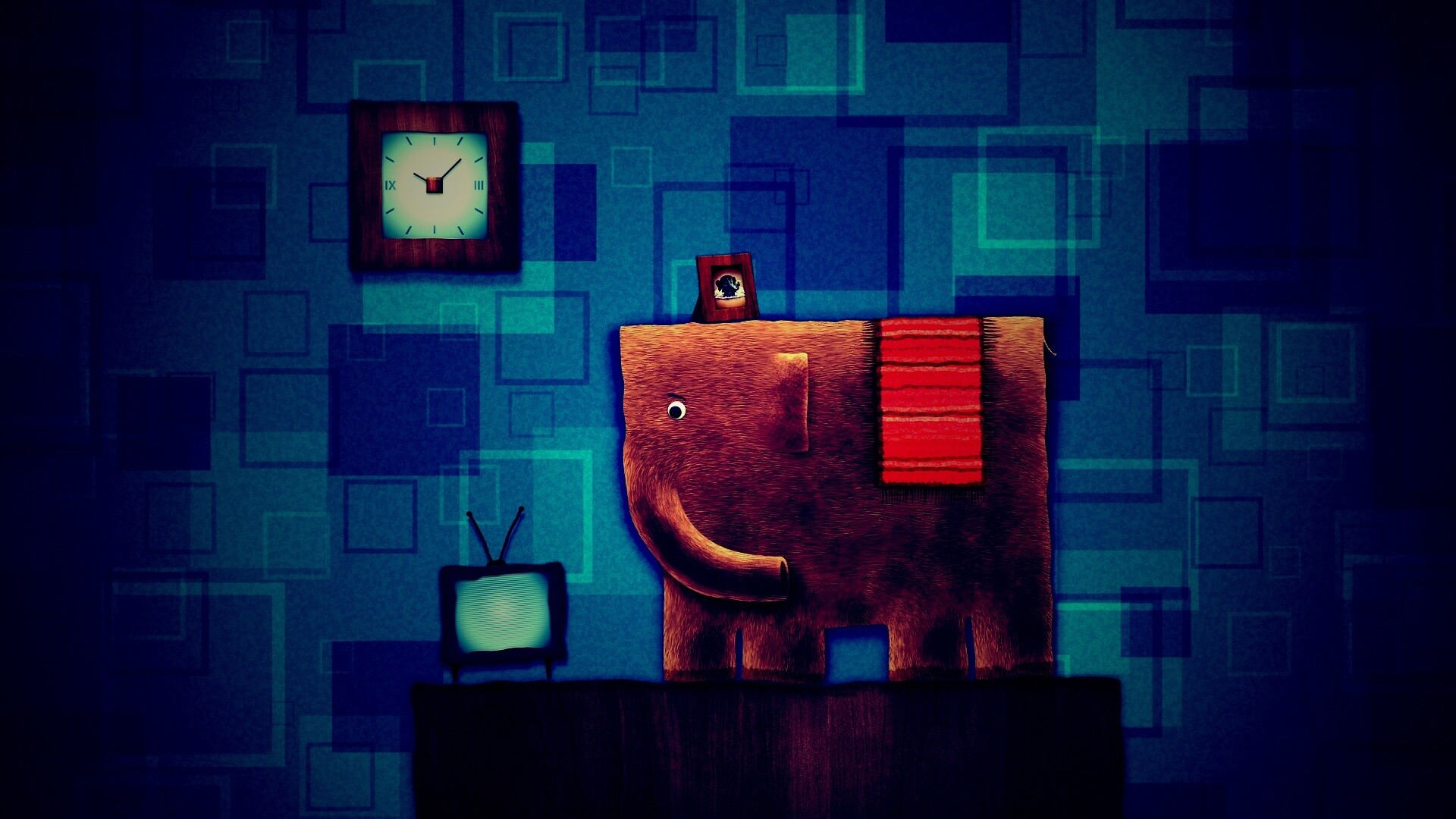 Слон, часы и телевизор обои