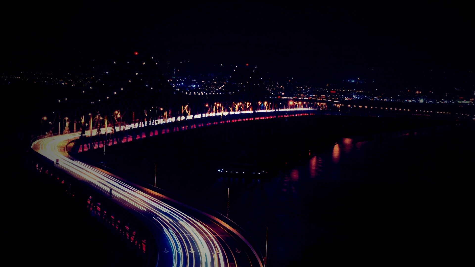 Вид на мост ночью обои