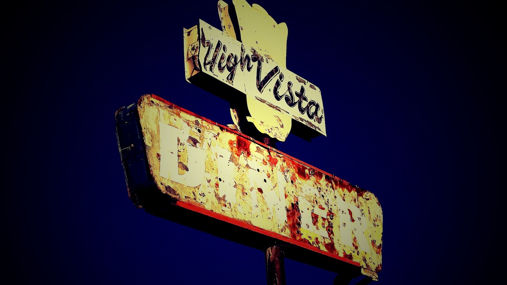 Вывеска заброшенного ресторанчика обои