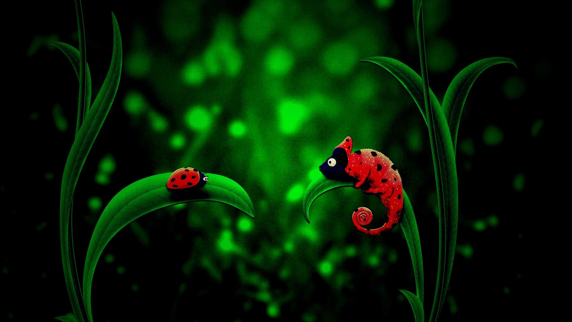 Хамелеон  замаскированный под божью коровку обои