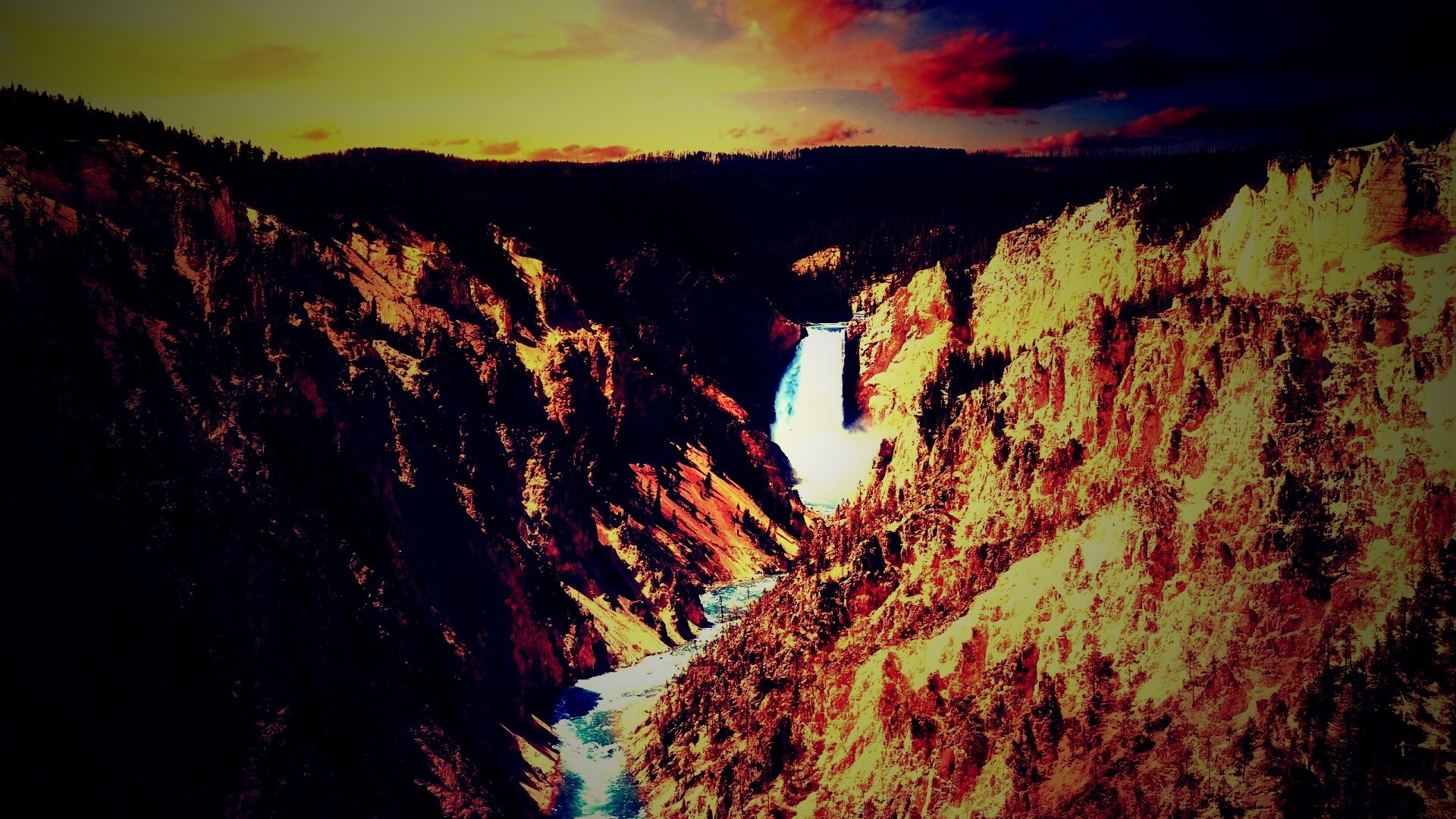 Водопад в скалистой местности обои