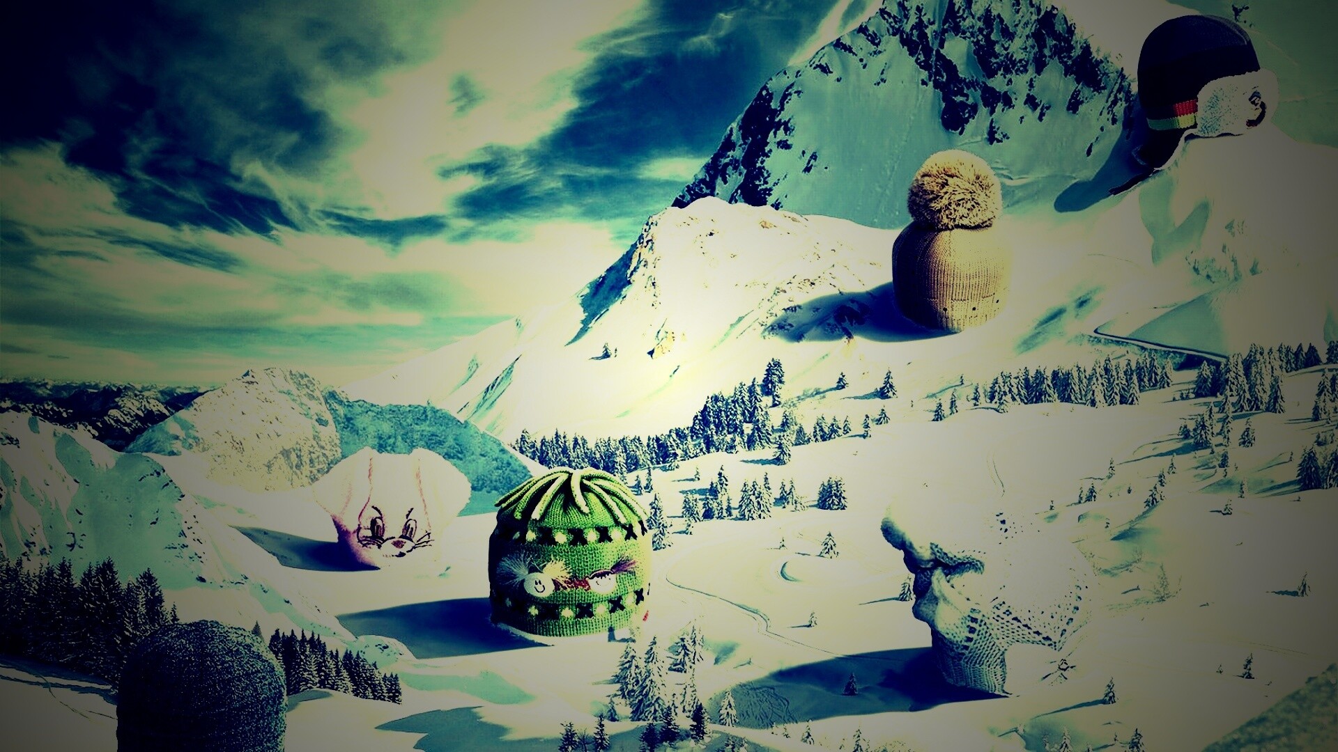 Прикольные шапки на горных вершинах обои