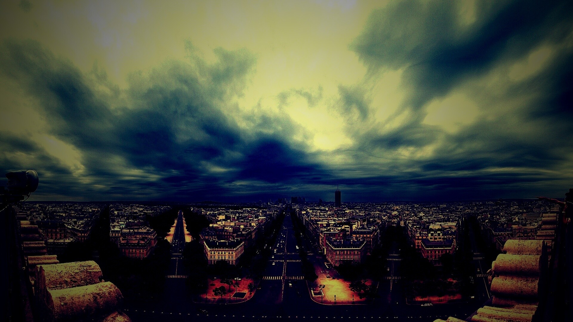 Париж широкоугольным объективном обои