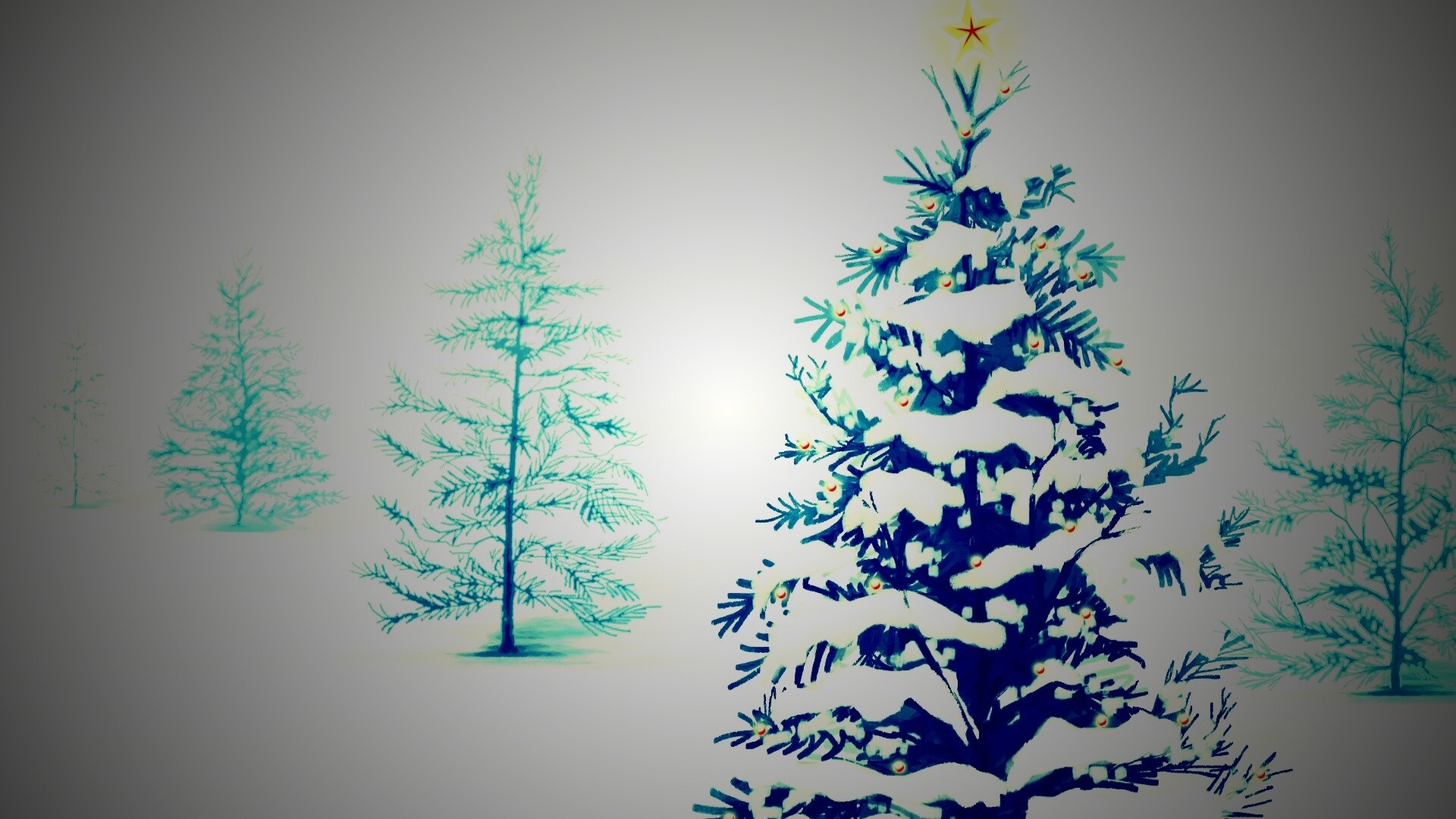 Украшенная ёлочка в лесу обои