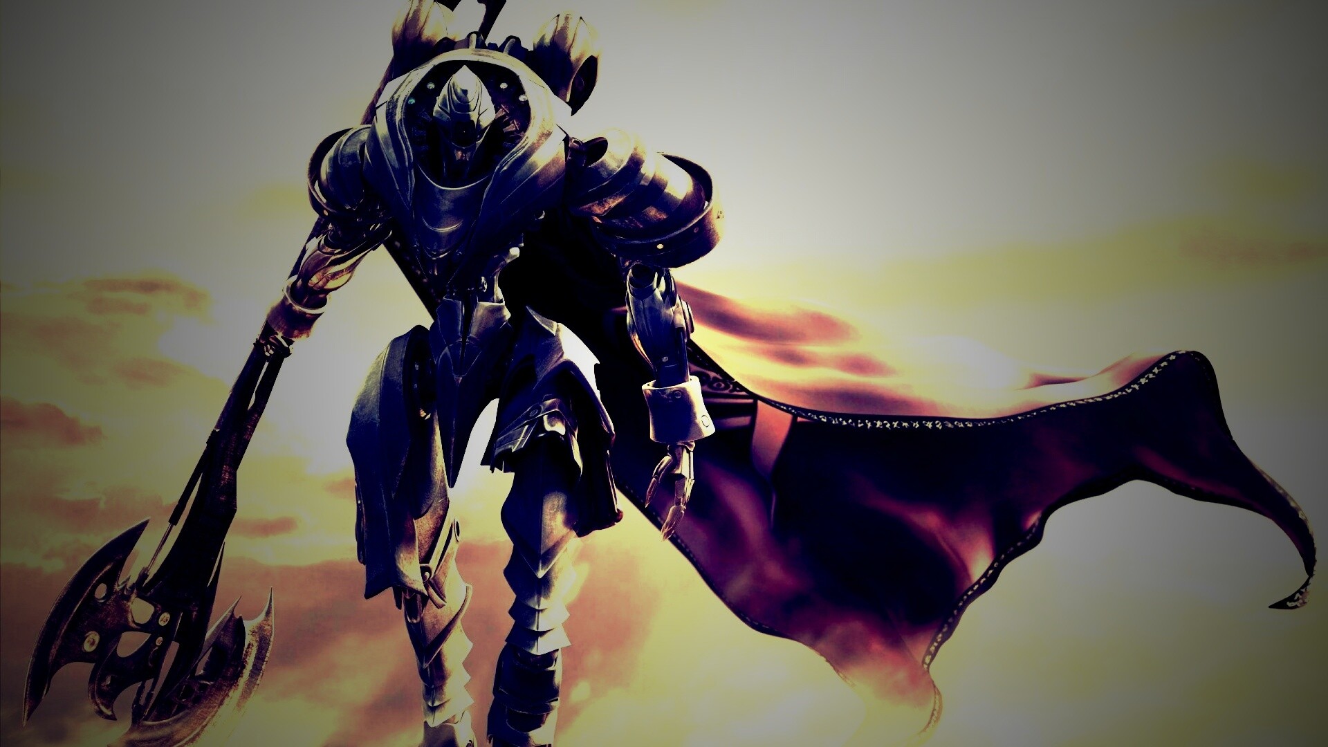 Боевой робот с топором в руке обои