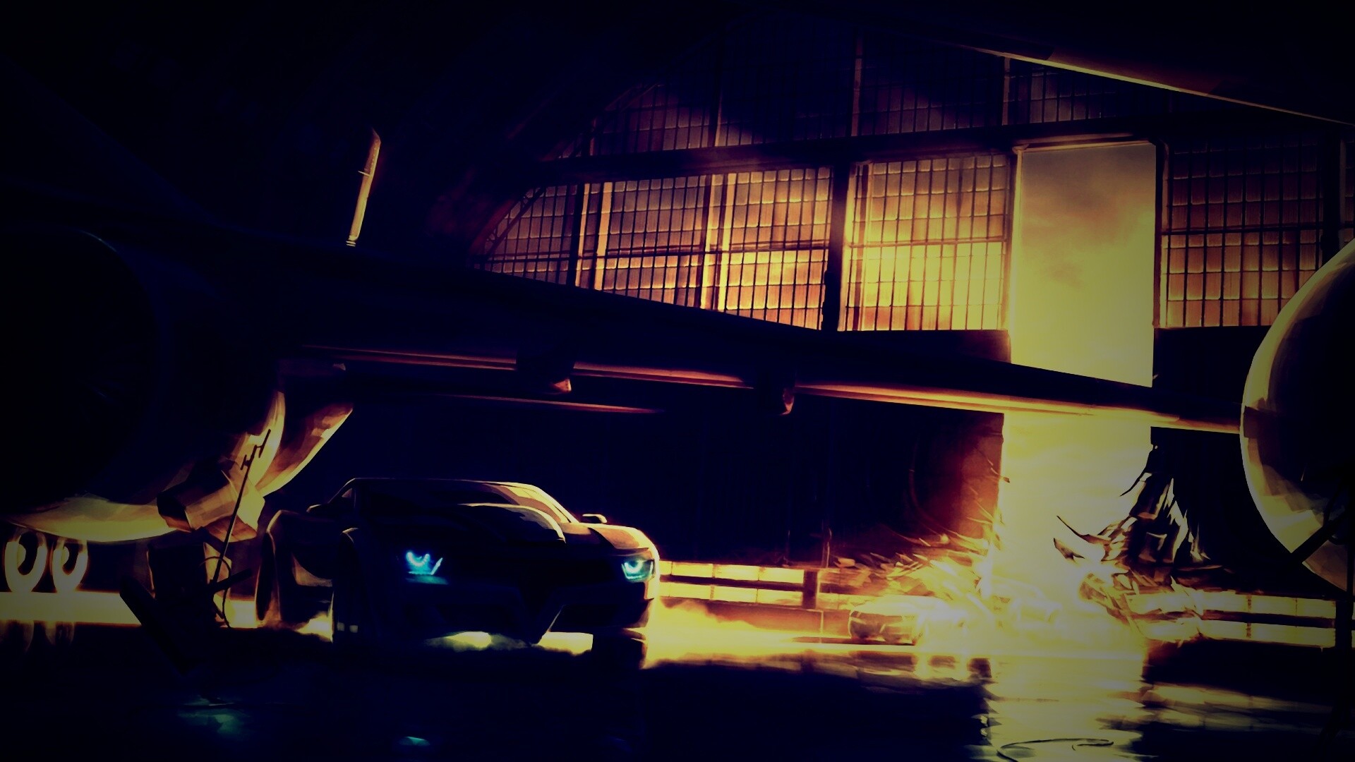 Машины въезжают в ангар обои