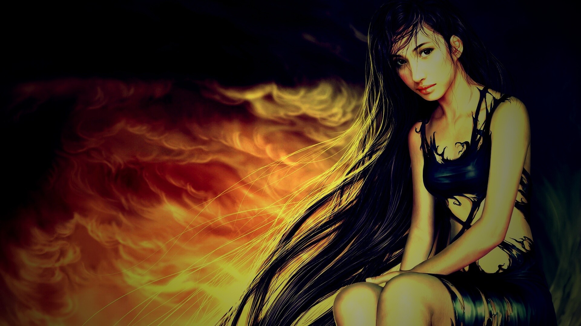 Девушка с длинными волосами обои