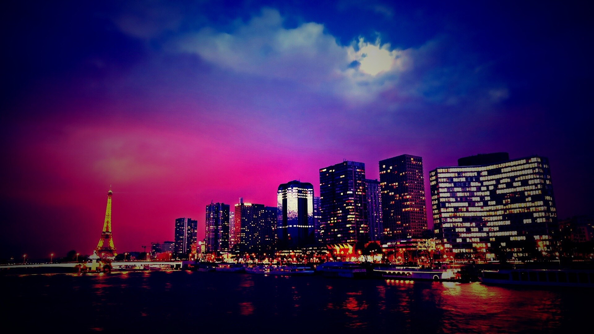 Вид на ночной Париж обои