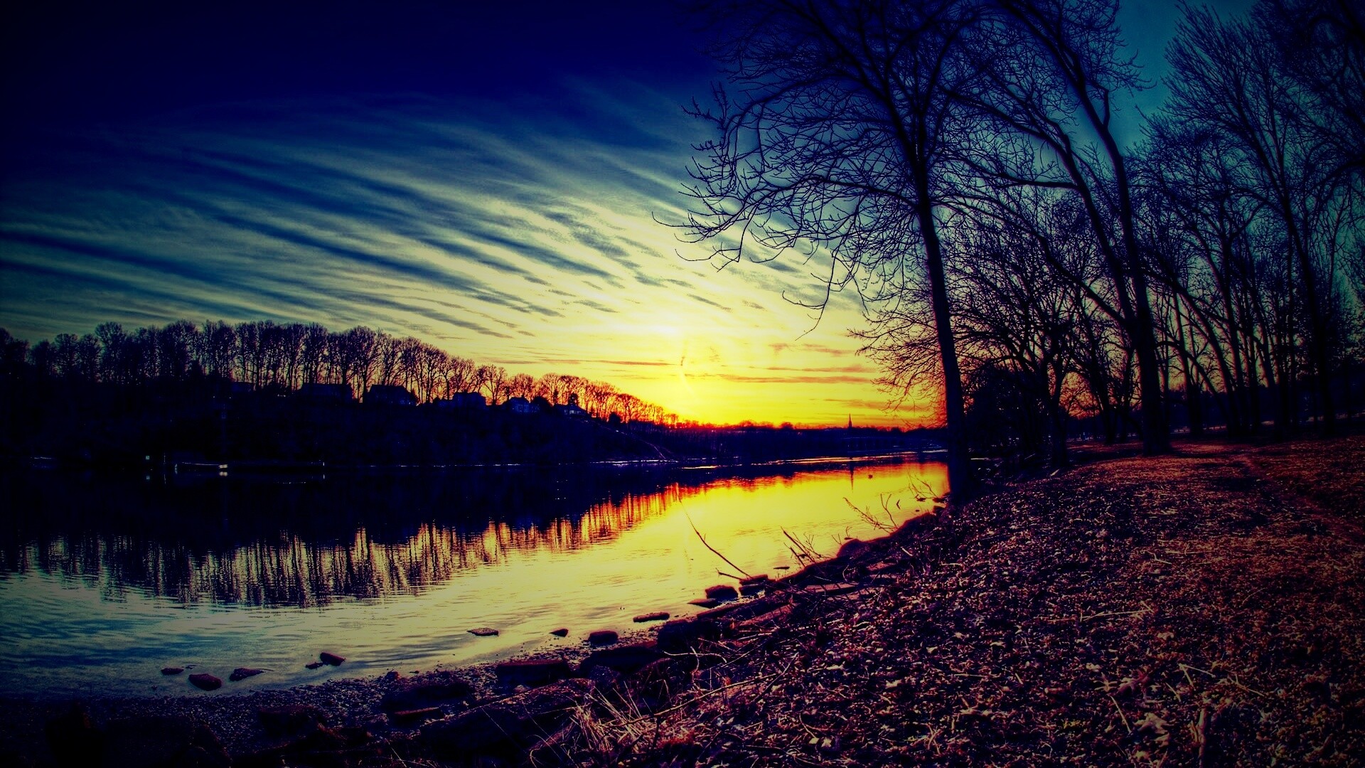 Осенний закат обои