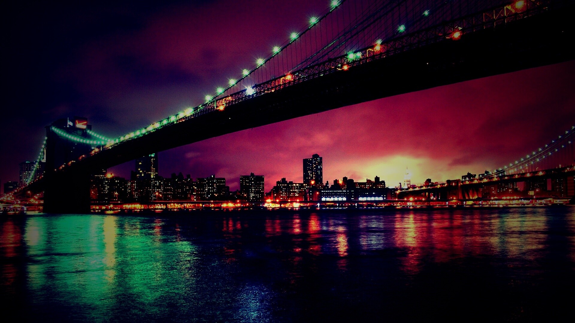 Мост в огнях обои