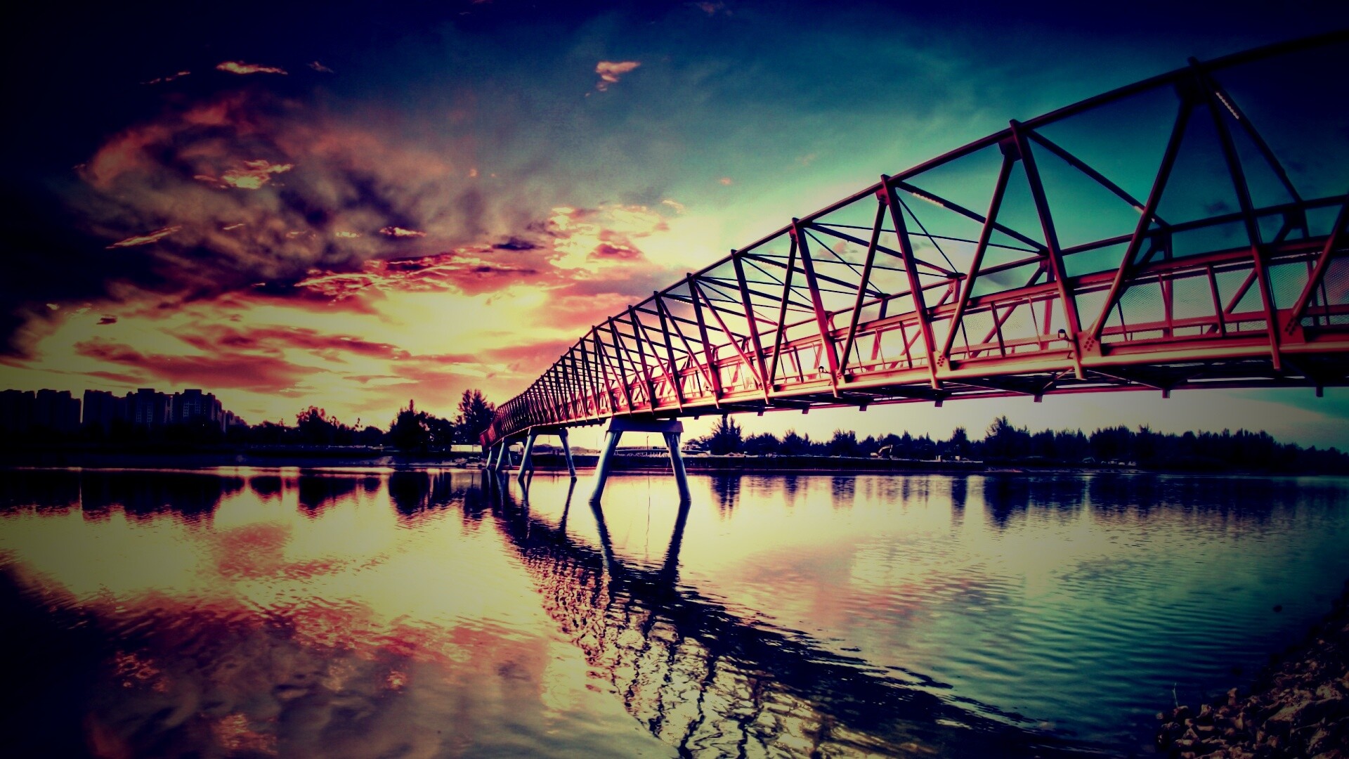 Мост через реку обои