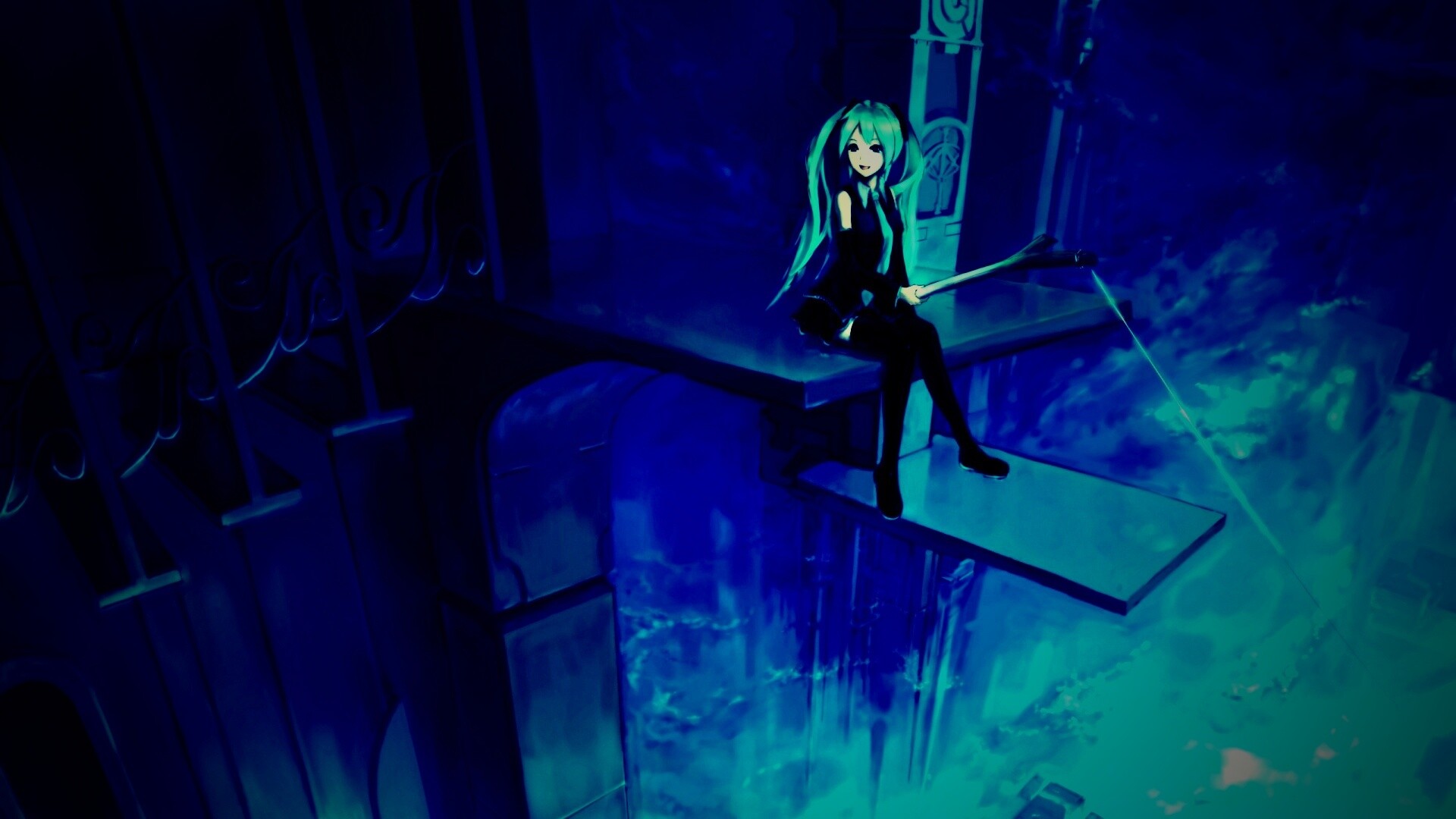 Хатсуне Мику с удочкой обои