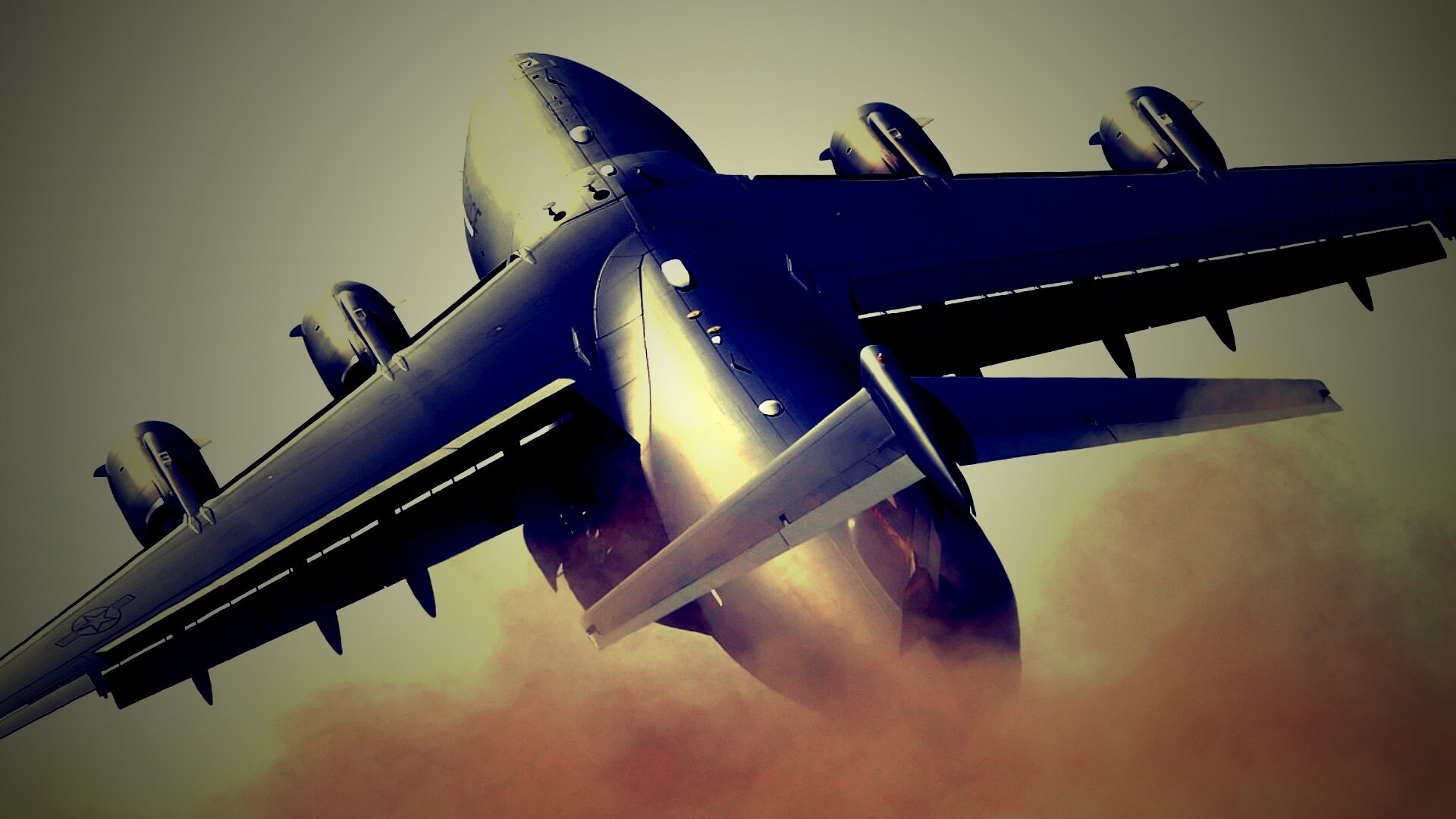 Большой грузовой самолет на взлете обои