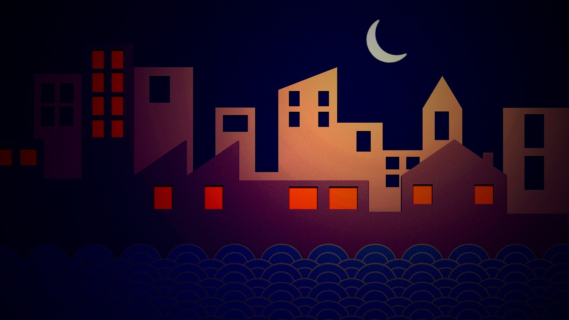 Ночной город на реке обои