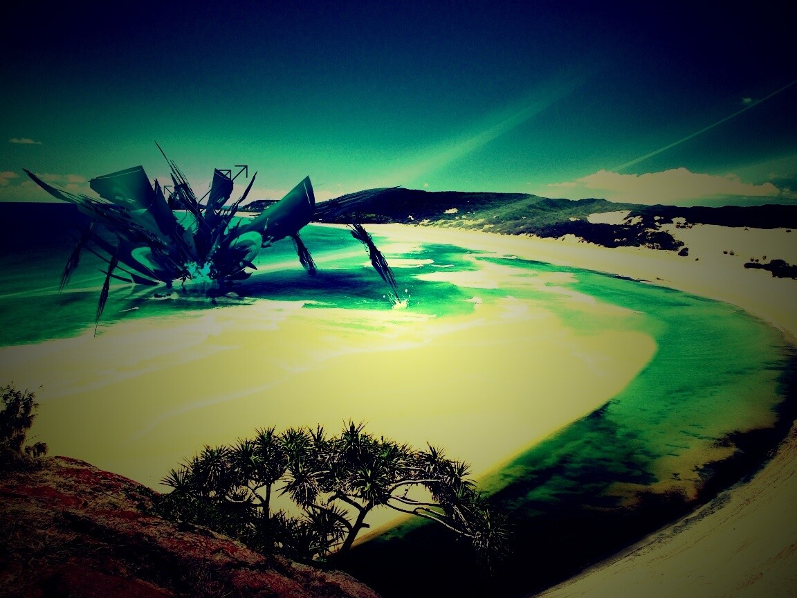 Робот на побережье обои