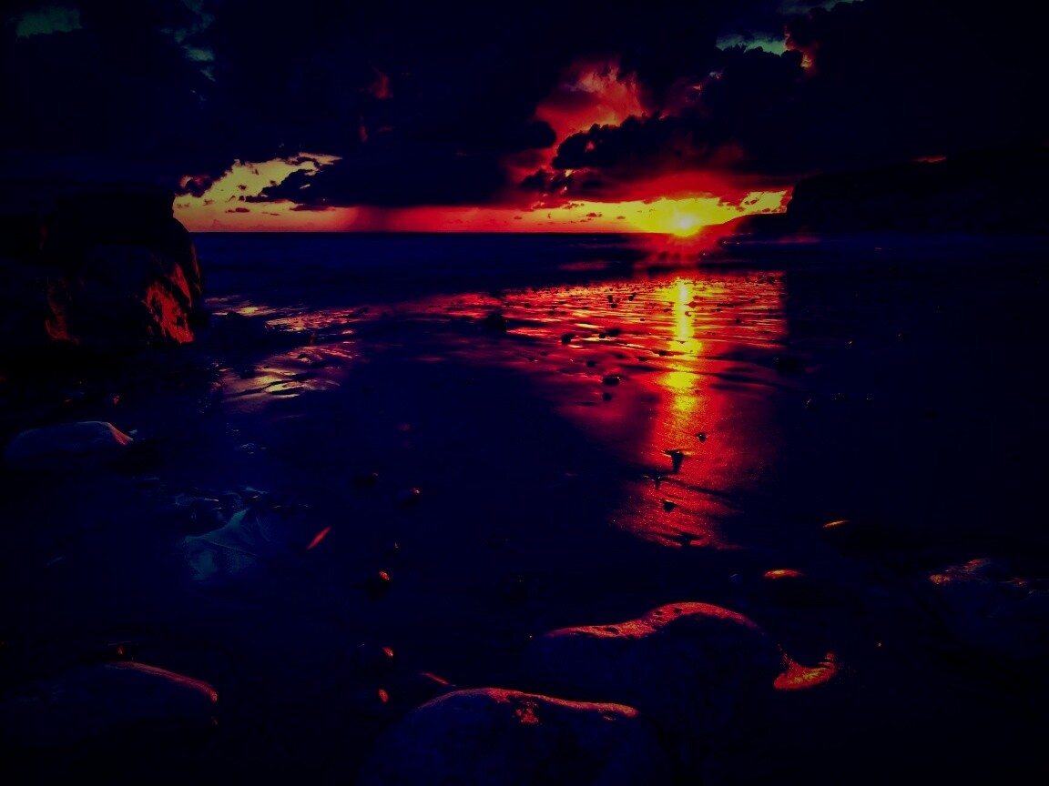 Закат солнца на пляже обои