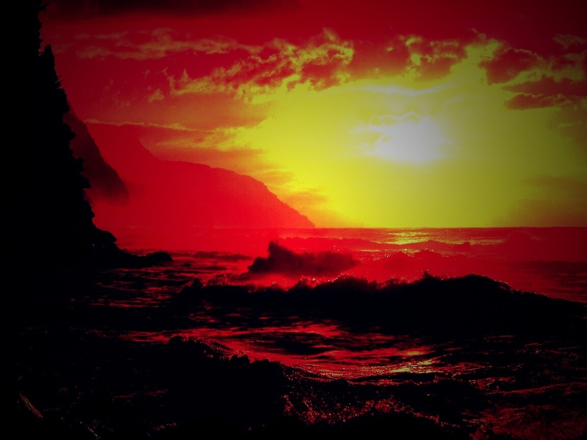 Волны на закате обои