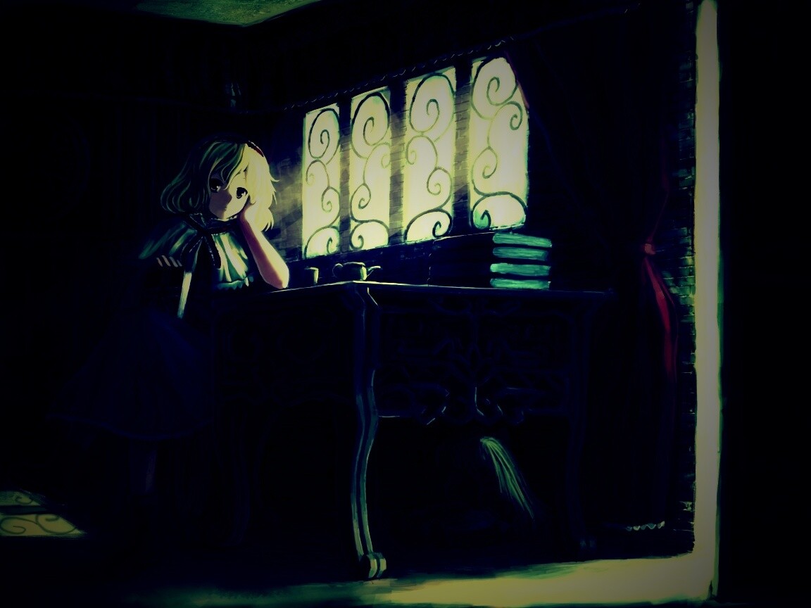 Девочка за столом с книгами обои