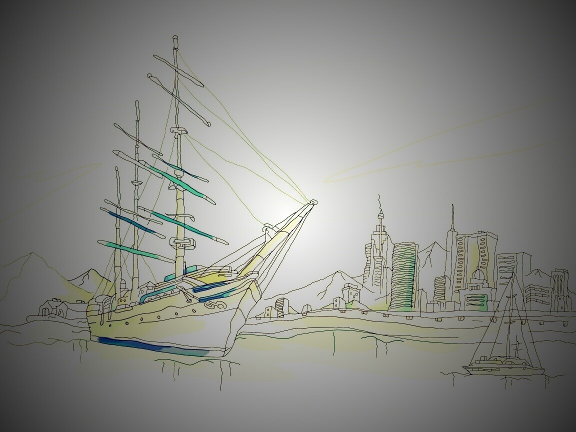 Парусник у города обои