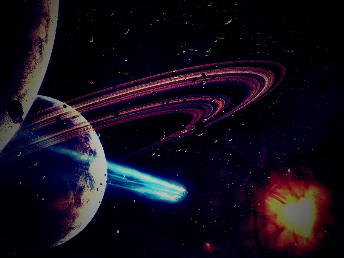 Голубой метеорит и туманность в виде сердца обои