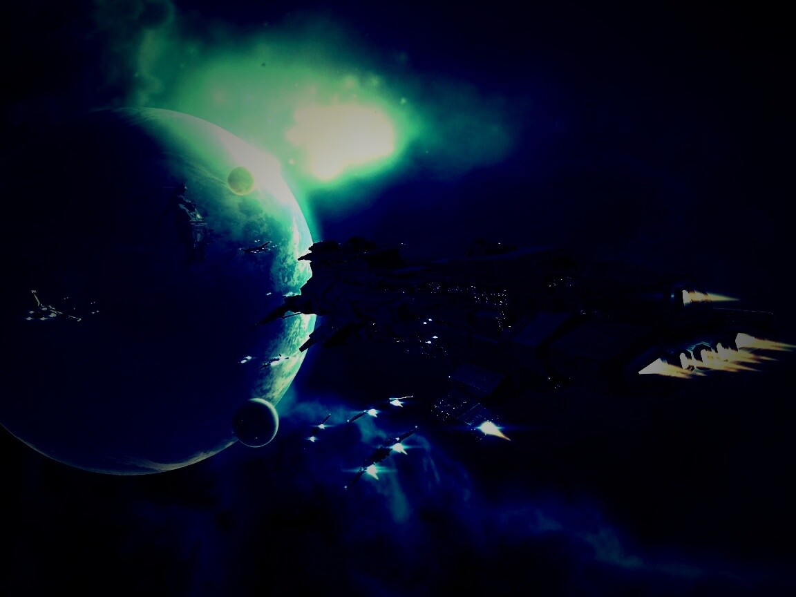 Космический флот атакует планету обои