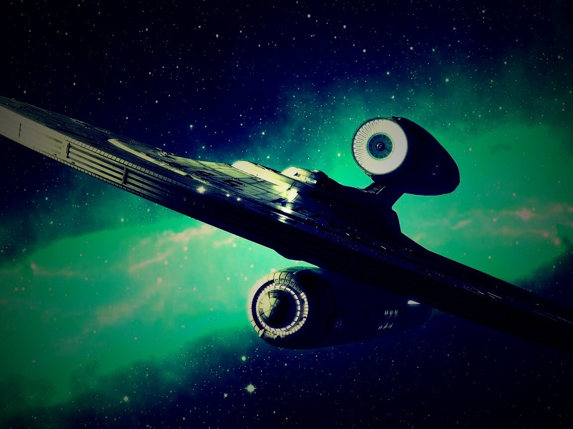 Космический корабль с двумя двигателями обои