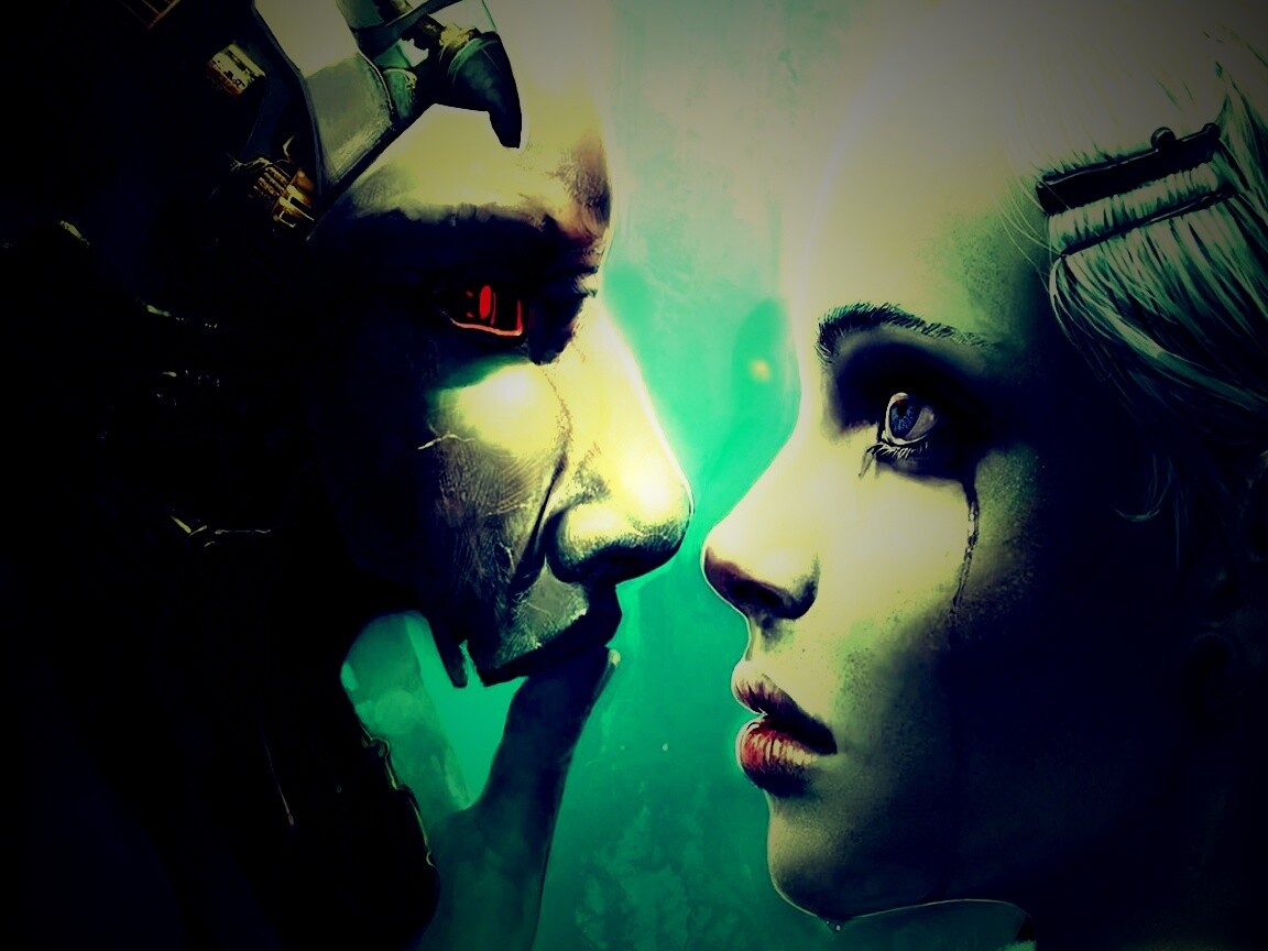 Девушка и робот обои