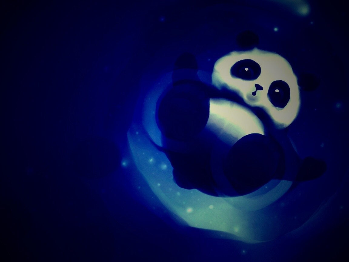 Маленькая панда и лужа обои