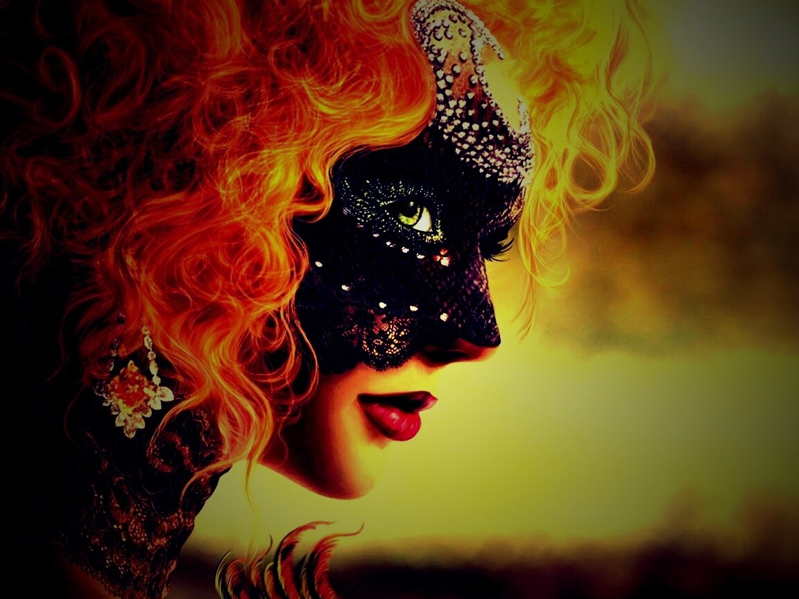 Девушка в карнавальной маске обои