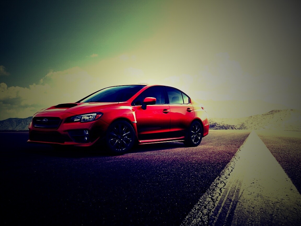 Subaru WRX на пустынной трассе обои