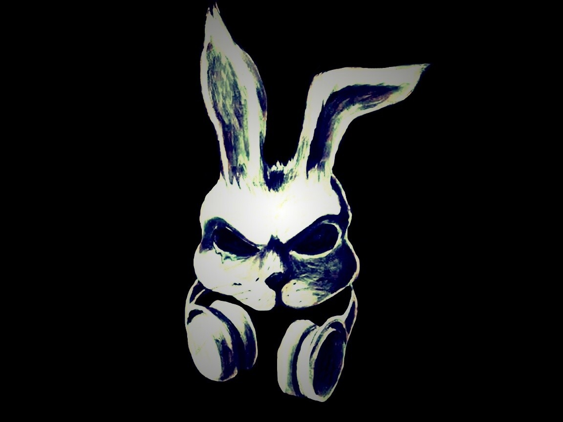 Кролик в наушниках обои